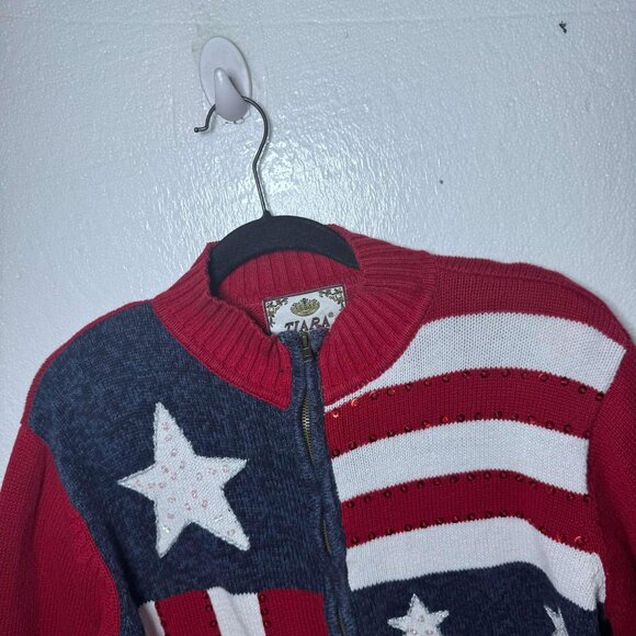 Vintage Tiara International Sz Medium American Flag Zip Up Sweater Patriotic USA - Picture 4 of 13